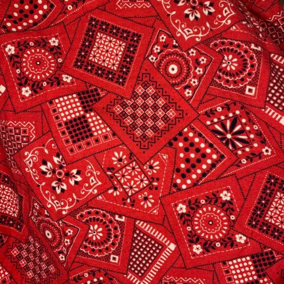 True Vtg 50s 60s Western Sportswear Paisley Pearl Red Bandana Snap Button S / M - Picture 5 of 6